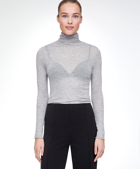 Oysho Extra-fine Long-sleeved T-shirt With High Neck Szürke | YLKUSJ-391