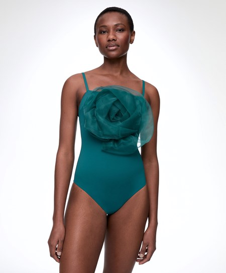 Oysho Floral Organza Swimsuit Zöld | VAKXWF-973