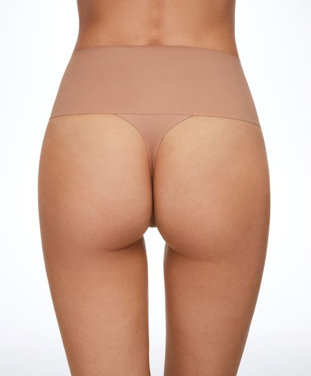 Oysho High-waisted Invisible Laser-cut Tanga Tan | QHMJPZ-764