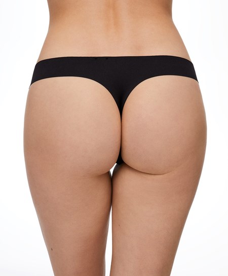 Oysho Invisible Laser-cut Hipster Tanga Fekete | BMCLPI-024