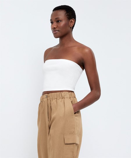 Oysho Knit Bandeau Top Fehér | FXQEOD-185