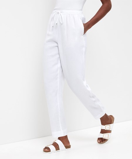 Oysho Linen Relaxed Fit Trousers Fehér | MIQJPA-076