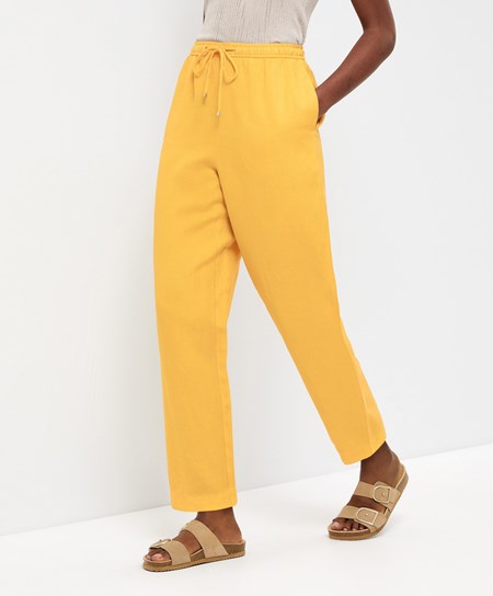 Oysho Linen Relaxed Fit Trousers Mid-yellow | GXDIJC-175