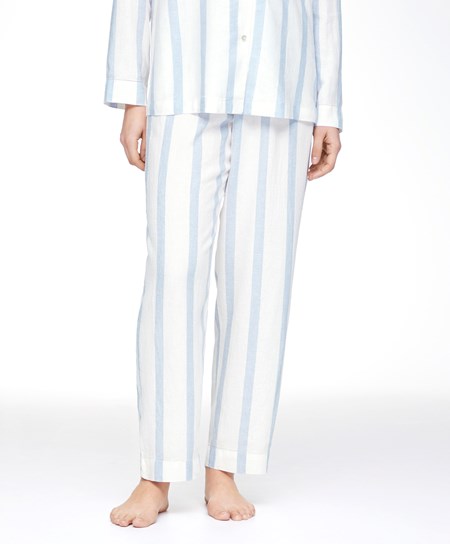 Oysho Linen Stripe Trousers Pale Ecru | DRBGNE-671