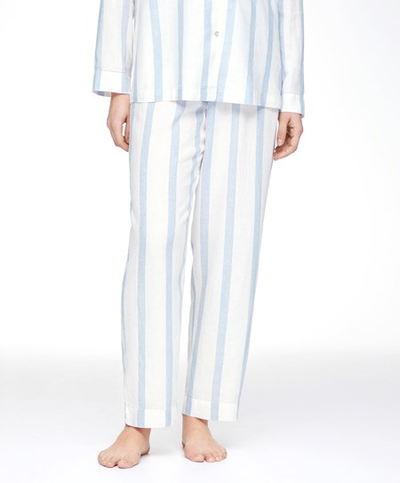 Oysho Linen Stripe Trousers Pale Ecru | MSJXFP-530