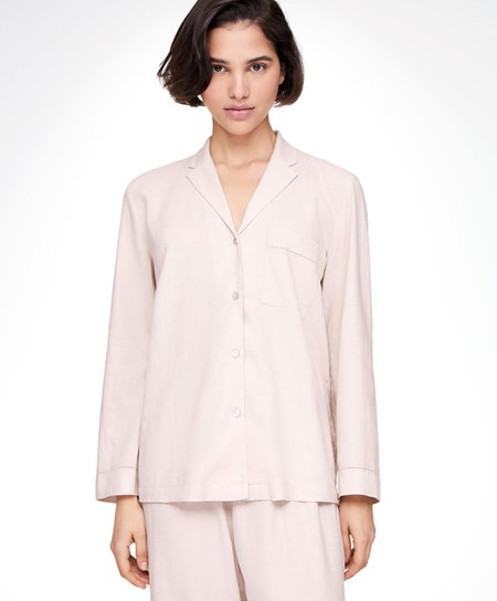 Oysho Long-sleeved Linen Shirt Bézs | PTDBWE-582