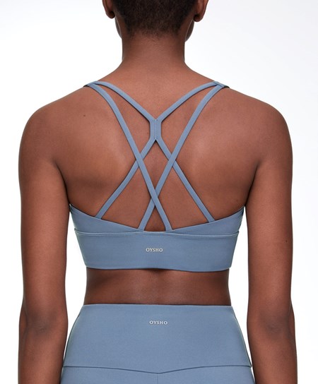 Oysho Medium-support Sports Bra With Cups Mid-blue | LRHEWQ-714