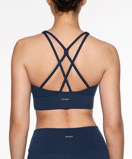 Oysho Medium-support Sports Bra With Cups Sötétkék Kék | NYZQSG-401