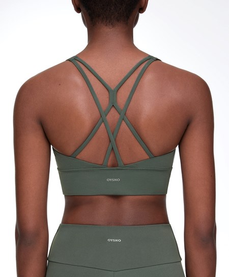 Oysho Medium-support Sports Bra With Cups Zöld | NZWYHQ-702