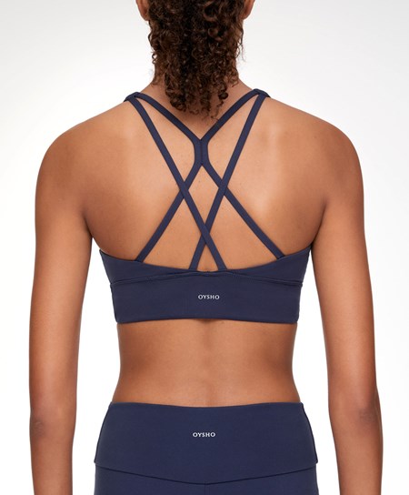 Oysho Medium-support Sports Bra With Cups Sötétkék | XQYWTC-871