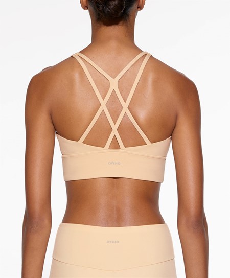 Oysho Medium-support Sports Bra With Cups Vanilla | ZPHEKM-879