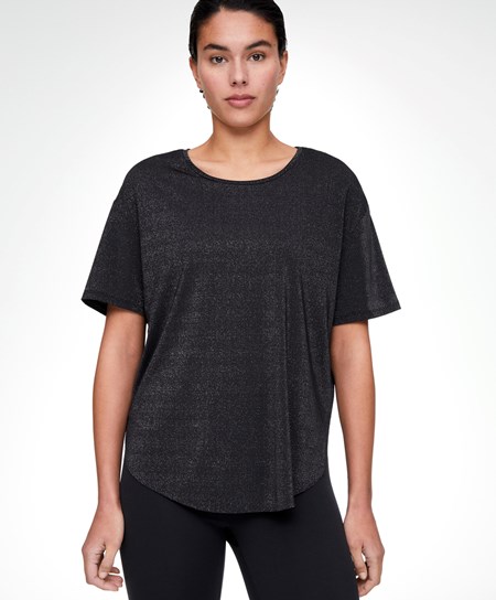 Oysho Metallic Thread Rövid-sleeved T-shirt Fekete | BZPKGC-380