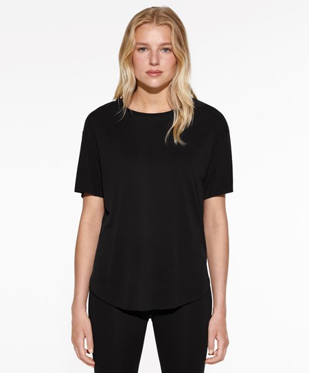 Oysho Modal Rövid-sleeved T-shirt Fekete | RYTKDS-046