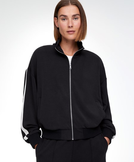 Oysho Modal Side Band Jacket Fekete | QYRGVB-084