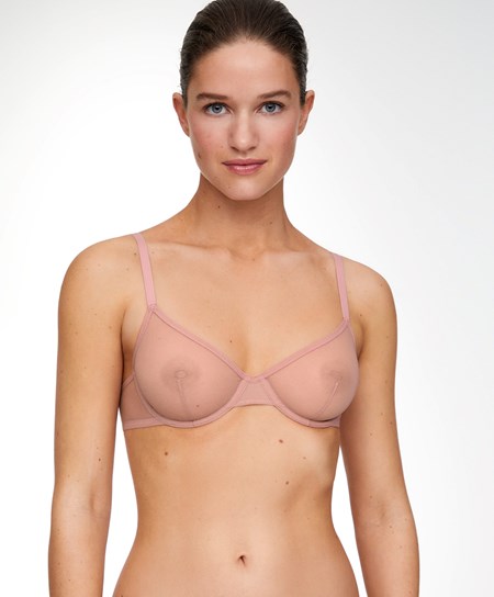 Oysho Non-padded Underwired Classic Bra In Tulle Mid Dusty Rosette | EIBFHU-438