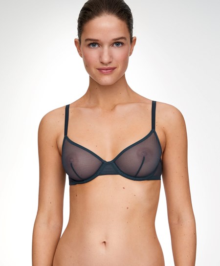 Oysho Non-padded Underwired Classic Bra In Tulle Blue-grey | JUFEZS-670