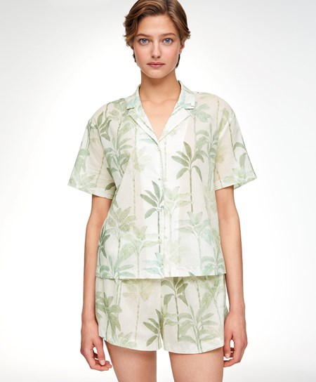 Oysho Palm Tree 100% Pamut Rövid-sleeved Shirt Grass | GQTPUM-395