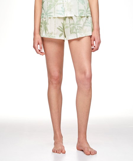 Oysho Palm Tree 100% Pamut Shorts Grass | ORWVSD-184