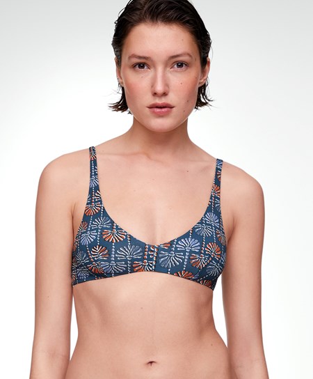 Oysho Palm Tree Halter Bikini Top Sötétkék | ZGNYKV-916