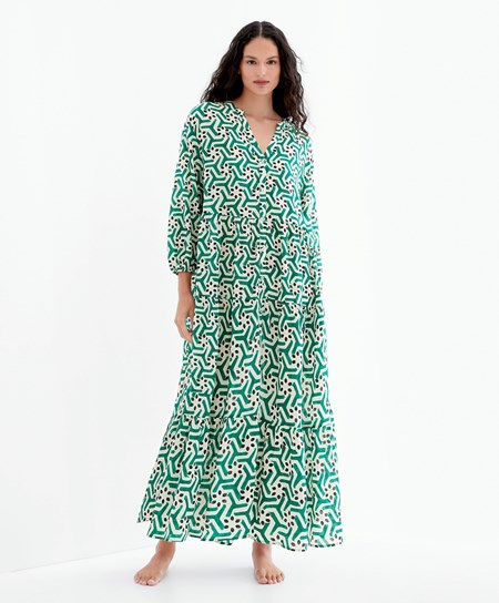 Oysho Printed Pamut Tunic Ruha Zöld | FDQMWR-279