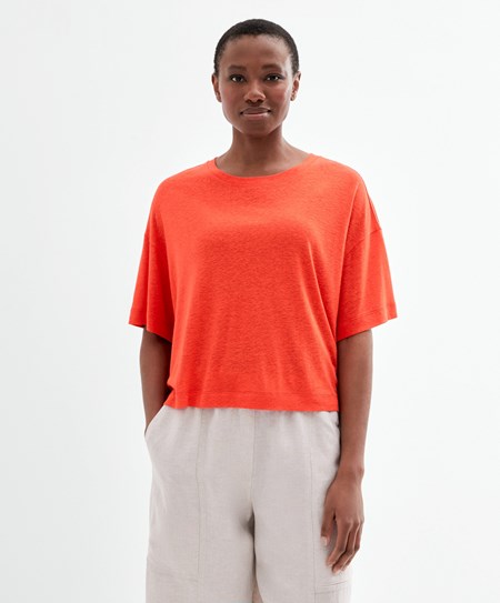 Oysho Rövid Sleeve Linen T-shirt Narancssárga | XWSMYH-871