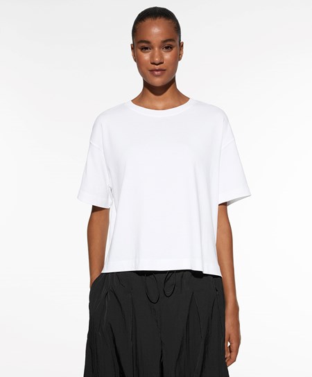 Oysho Rövid Sleeve Pamut T-shirt Pale Ecru | QJMGUP-824