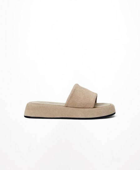 Oysho Split-leather Platform Slides Sand | PQYINJ-712