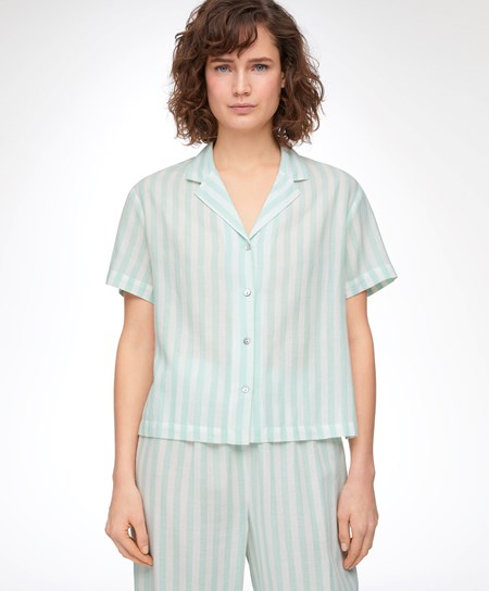 Oysho Stripe 100% Pamut Rövid-sleeved Shirt Zöld | URTXOJ-517