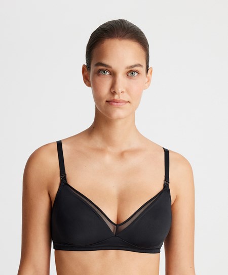 Oysho Tulle Nursing Bra Fekete | XVIFMB-542