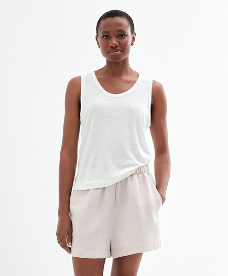 Oysho Ujjatlan Linen T-shirt Fehér | XFUGIV-087