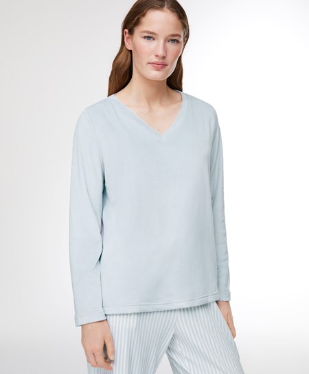 Oysho Velour Long-sleeved T-shirt Kék | MEPTGU-239