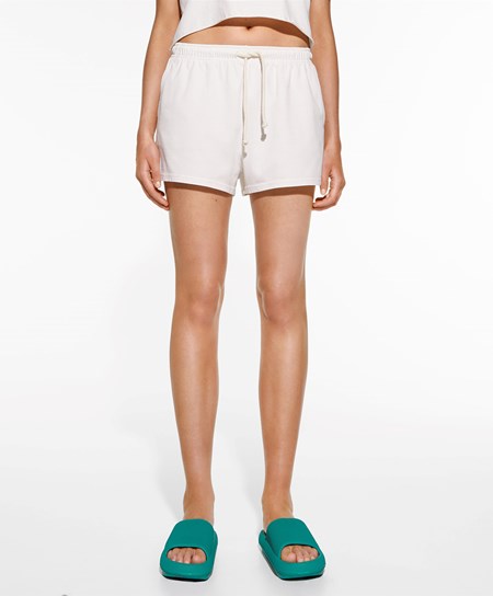 Oysho Washed 100% Pamut Shorts Cream-white | JKVCXD-249