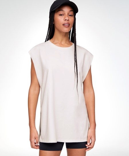 Oysho Washed 100% Pamut Ujjatlan T-shirt Cream-white | FLKHMX-830